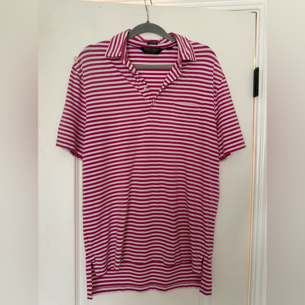 Ralph Lauren Polo Golf Stretch Lisle Men's Pink and White Striped Polo Shirt